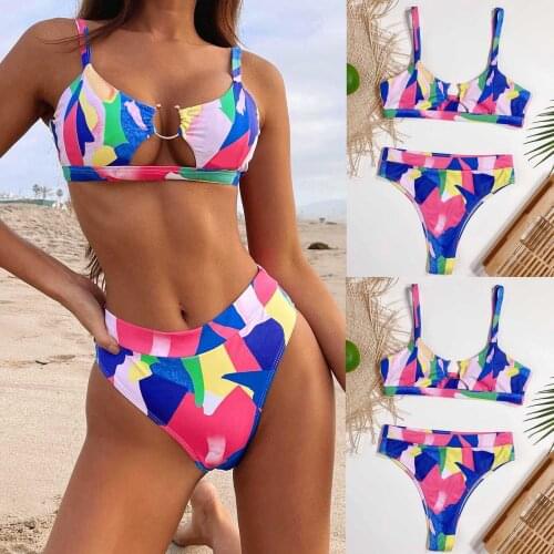Sexy Print Bikini 2021 Swimsuit Swimwear Women Push Up Bikinis Womens Swimming Suit Brazilian Biquini Bodysuit Badeanzug #T3G