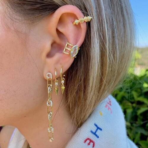 5A cubic zirconia cz safety pin dangle drop earring Romantic long tassel trendy women jewelry