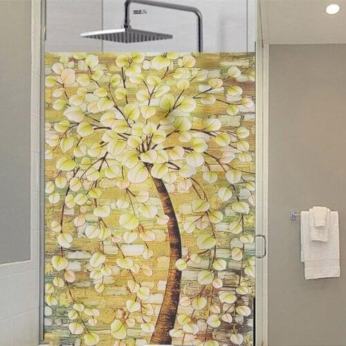 Static glueless glass sticker new Chinese lotus glass film transparent opaque bathroom toilet film