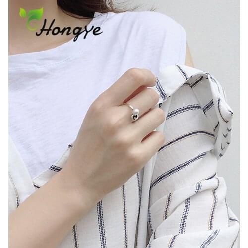 Thai Silver Antique Pearl Ring Girls Unique Knot Adjustable Finger Jewelry Minimalist Silver 925 Sensitive Skin Ladies Ring