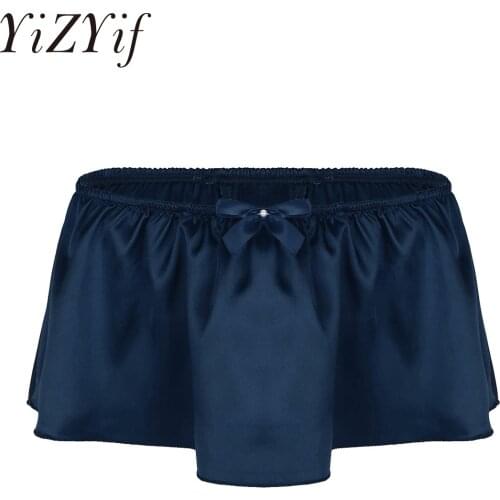 Gay Sissy Briefs Gay Male Skirted Underwear Soft Shiny Satin Ruffled Bow Trim Panties Men G-string Thong Underwear Panties