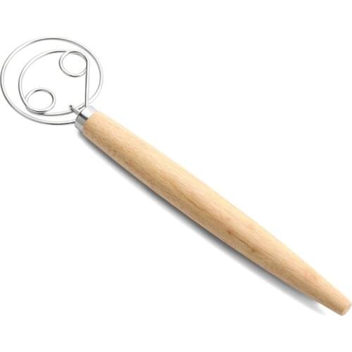 Double Coils/ Single Coil Bread Dough Whisk Blender Egg Beater 13’’ Wooden Handle Mixer Kitchen Dough Blender