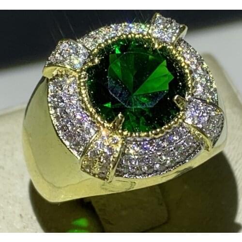 Vintage Fashion Jewelry 925 Silver&Gold Fill Green Round AAA Cubic Zircon Promise Ring Women Wedding Bridal Band Ring Gift