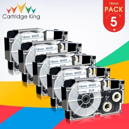 XR-18WEB 18mm 3/4" 5PK Cassette Labeling Tape for Casio XR 18WEB Blue on White for Casio KL-170PLUS KL-G2 KL-120 Label Maker