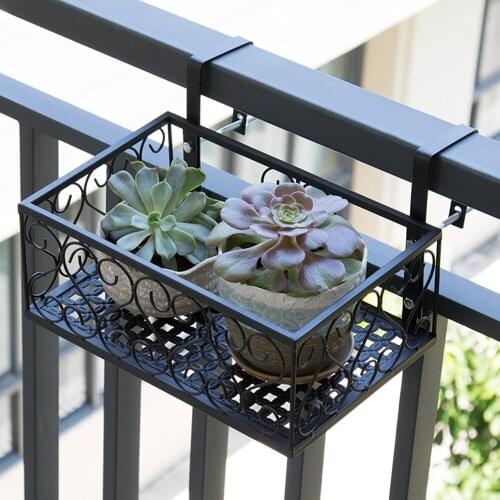 Iron Railing Hanging Basket Flower Pot Storage Rack Deck Rail Flowerpot Stand Balcony Fence Planter Shelf Railing Bonsai Holder
