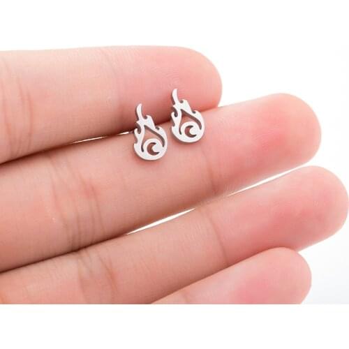 Vintage Fire Symbol Stud Earrings Stainless Steel Antique Retro Flame Totem Jewelry for Women Aretes