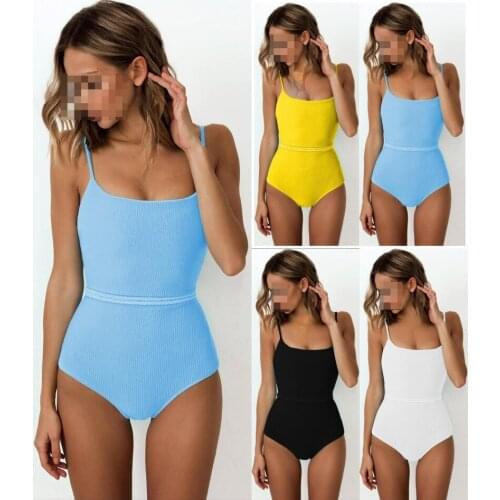 Womens Summer New Fashion Solid Color One-Piece Swimsuit, Sexy Popular Bikini Slim Classic Beach Cloth Belt One-Piece Swimsuit