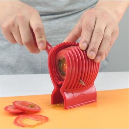 1Pcs Red Tomato Holder Slicer Guide Potato Onion Cutter Fruit Vegetable Orange Shredders Slicers