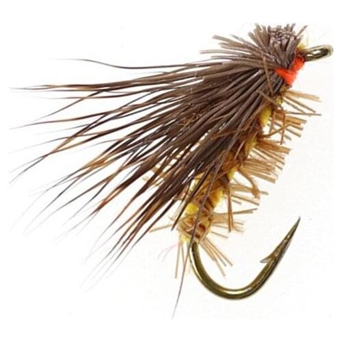 10PCS #12 Woolly Worm Brown Caddis Nymph Fly Deer Hair Beetle Trout Fly Fishing Fly Bait