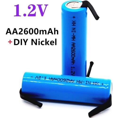 100% New original AA Rechargeable Battery 1.2 V 2600mah AA NiMH Battery with Solder Pins DIY Electric Razor toothbrush Toys