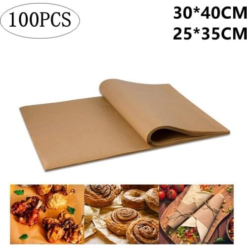 100Pcs 25*35/30*40cm Parchment Paper Baking Sheets Non-Stick Precut Suitable for Baking Grilling Air Fryer Steaming Cookie Mat