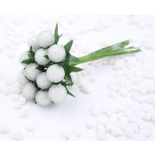 12pcs Small Berries Artificial Flower Red Cherry Stamen Pearlized Wedding Party Home Simulation Glass Pomegranate Decoration