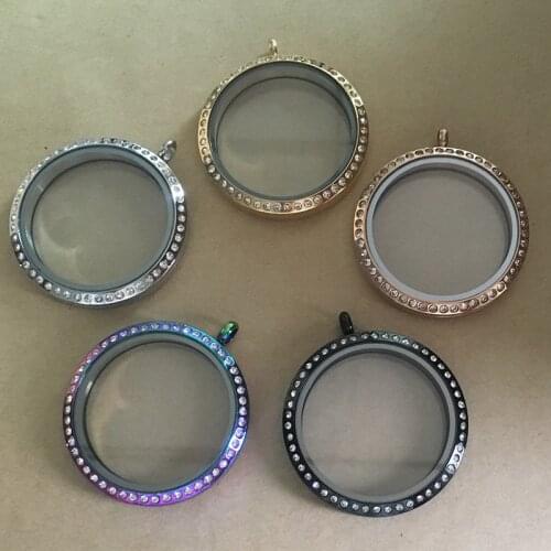 20mm 25mm 30mm 38mm floating lockets 316L stainless steel screw crystal living memory locket Pendant