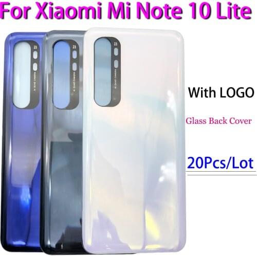 20Pcs/Lot，New Housing Case Replacement Battery Back Glass Cover Repair part For Xiaomi Mi Note 10 Lite With Ahesive With logo