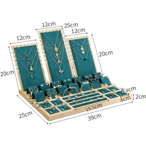 High Quality Wood Green Earring Necklaces Display Stand Pendant Hanger For WomenCounter Jewelry Stand Shooting JewelleryDisplay