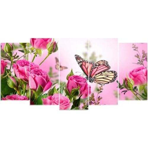5PCS diamond embroidery butterfly flower diamond painting Cross Stitch full Square drill Rhinestone gift Wedding decoration