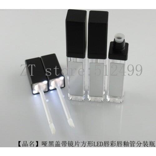 7.5ML 10-100pc Black Square Empty Lip Gloss Tube,Acrylic High Class Cosmetic Lipstick Packing Bottle with LED Light,Makeup Tool
