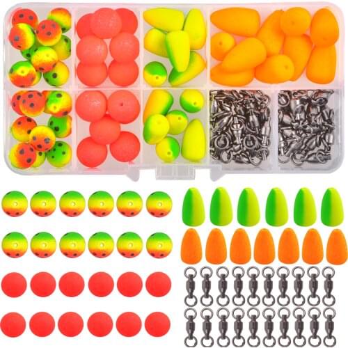 96pcs/Box Foam Fishing Floats Ball Beads Pompano Float Bottom Rig Surf Fishing Rigs For Saltwater Fishing
