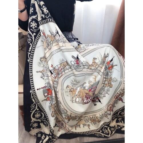 Large Square 100% Silk Scarf Shawl Vintage Carriage Print Luxury Silk Scarves Wraps Hijab Head Scarfs 100*100cm