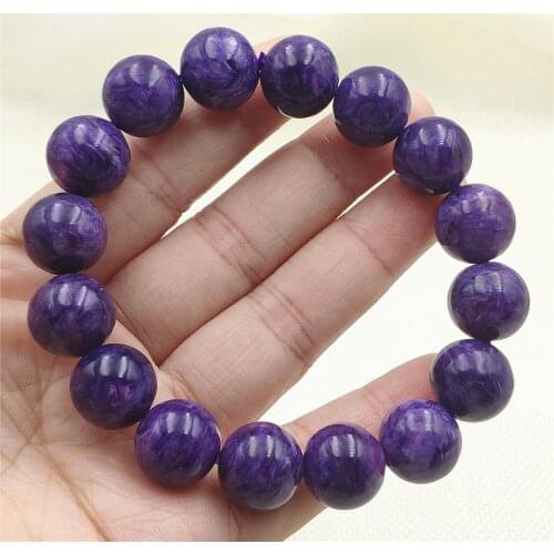 12mm Natural Purple Charoite Bracelet From Russia Crystal Charm Round Beads From Russia Fashion Stone For Women Men AAAAA