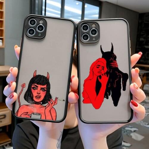 Cute sexy girl demon phone case for iPhone 12 Mini 11 12 XS Pro Max 6 6s 7 8 Plus XR Xs SE 2020 matte back cover