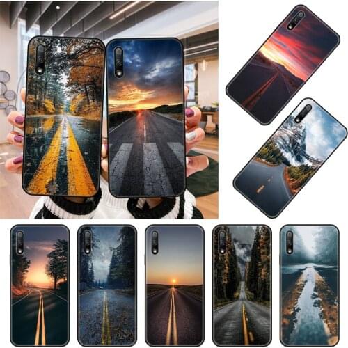 Phone Case For Huawei Honor 9X 9 9A 10 20 8X 8A 8S 7X 7A i 6A Pro Play Lite Black Cover Funda Tpu Shell Silicone Road Mountain
