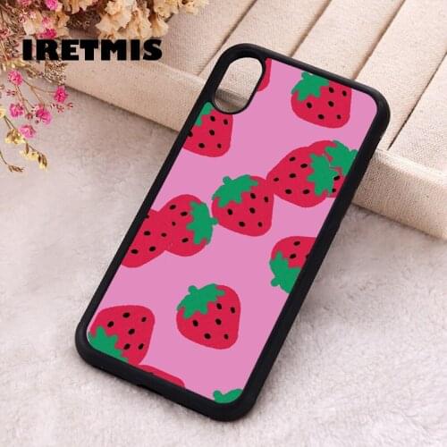 Iretmis 5 5S SE 2020 phone cover cases for iphone 6 6S 7 8 Plus X Xs XR 11 12 MINI Pro Max Soft Silicone TPU Pink Strawberry