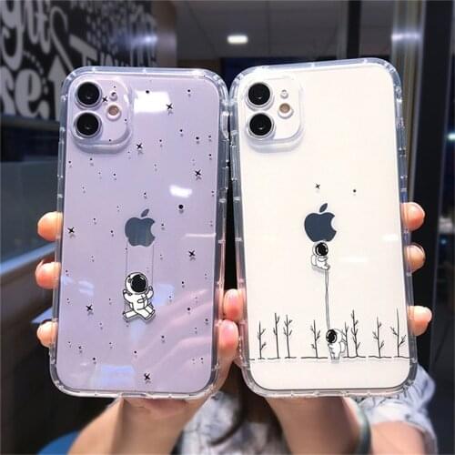 Ottwn Space Astronaut Clear Phone Case For iPhone 12 Pro Max 12 Mini 11 Pro Max 7 8 Plus X XR XS Max Soft TPU Silicon Back Cover