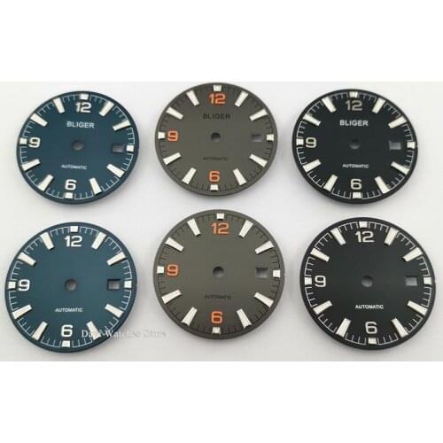 Watch Parts Bliger/Sterile 31mm Dial Black Blue Luminous Watch Dial Fit ETA 2836/2824 DG2813/3804 Miyota 8215 821A 8205 movement