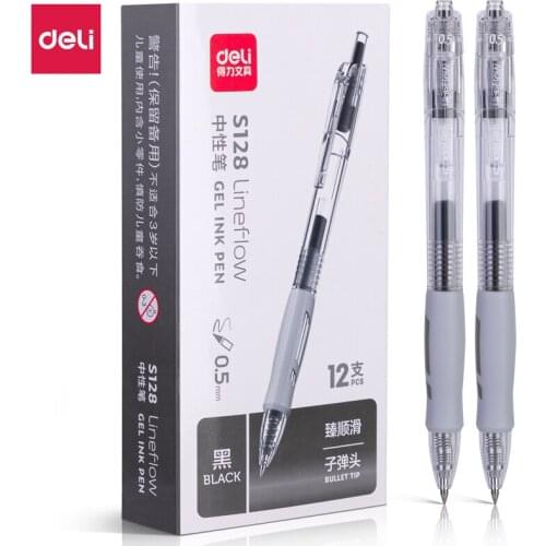 Deli S128 office gel pen 0.5mm spring head Ultra Fine Finance Gel Pen Black Ink Refill Gelpen School Office Supplies Pens