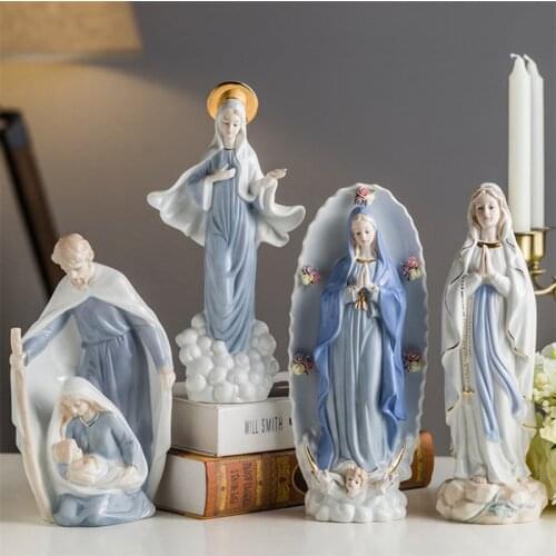 European Ceramic Christian Jesus Figurines The Virgin Mary Statue Catholic Decorative Ornaments Office Desktop Crafts Home Decor