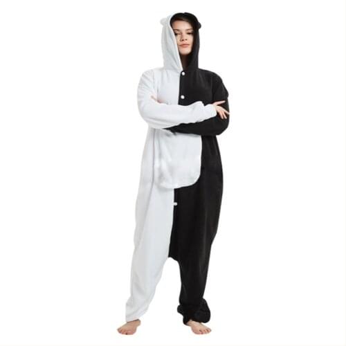 Danganronpa monokuma pajamas Cosplay Unisex Sleepwear Adult monokuma Bear Pajamas Fleece Jumpsuit Cosplay Costume