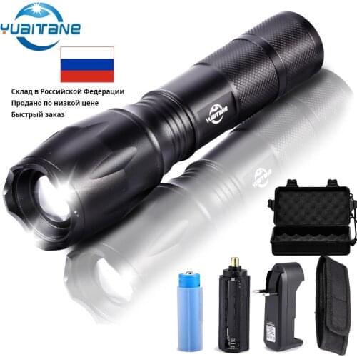 RU warehouse Powerful LED Flashlight 10000Lumens LED Tactical Torch L2 Rechargeable Outdoor Camping Include 18650 battery