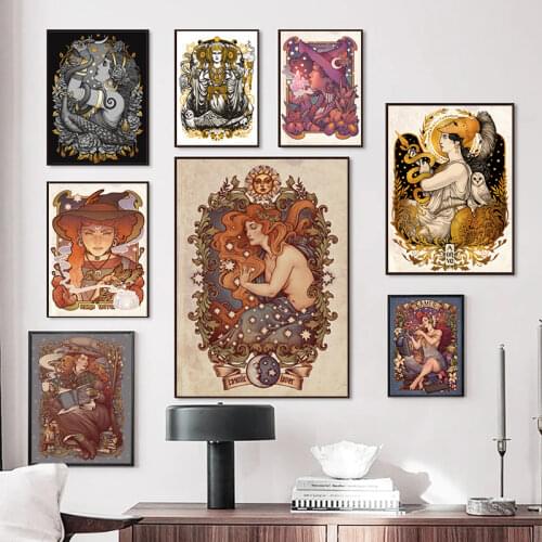 Gothic Wicca Skull Tarot OuiJa Magic Pagan Canvas Painting Medusa Dollmaker Poster Wall Art Picture Ram Witch Prints Decorative