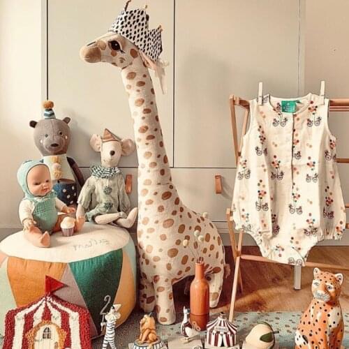 J60B Tasteless Cotton Doll Soft Plush Stuffed Giraffe Toy PP Cotton Animal Baby Toy for Toddler