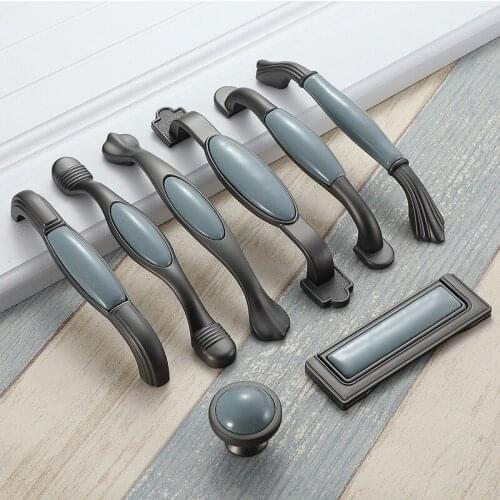 JD Mediterranean Blue Ceramic Cabinet Knobs and Handles Gray Wardrobe Door Pulls European Furniture Handle Cabinet Hardware