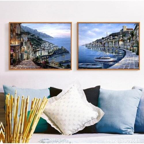 No frame Mediterranean sea light house seascape canvas printings oil painting printed on cotton home wall art decoration picture