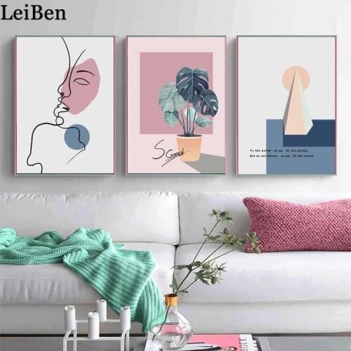 Morandi Color Abstract Line Figure Canvas Painting Modern Simple Plant Graphic Wall Art Pictures for Home Decor Interior Poster