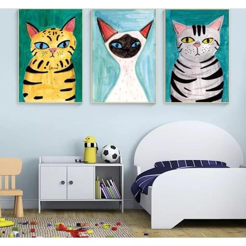 Lovely Cat Canvas Painting Abstract Modern Cartoon Animal Wall Art Prints and Posters Picture Nursery Kids Bedroom Home Decor
