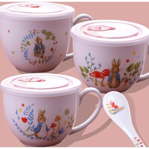 Ceramic Tableware Bowl Utensils for Kitchen Creative Children Dinner Plate Mug Rabbit Pattern with Cover Food Storage Containers