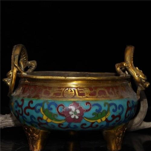 China old Beijing old goods Seiko Pure Copper Cloisonne Ssangyong Incense Burner
