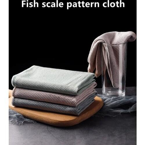 3PCs for Kitchen Microfiber Towel Cloth Fish Scale Cleaning Rags Magic Wipes for Glass Dish Wipes Home Tools Scouring Pad Fabric