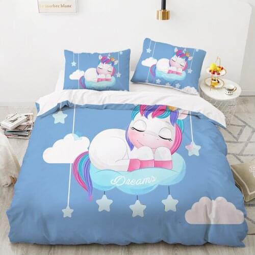 Child duvet cover set cartoon bedding set for kids children baby 140x200 twin single Bed linen Customizable size unicorn sleep