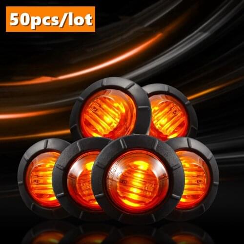 50 PCS Round Amber LED Light Front Rear Side Marker Indicators Light for Truck Bus Trailer Caravan Boat Motocycle 12V