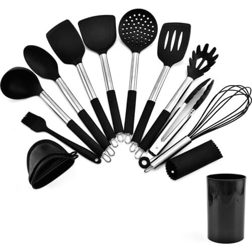 Kitchen Silicone Non-stick Cooking Spoon Spatula Ladle Egg Beaters Utensils Dinnerware Set Cooking Tool With kitchenware bucket