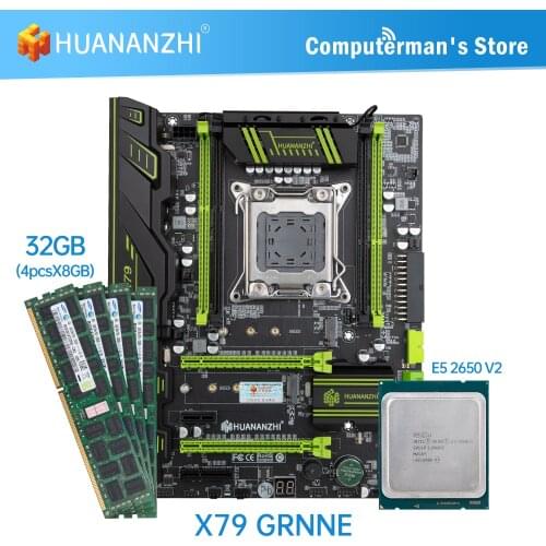 HUANANZHI X79 GREEN X79 Motherboard Intel LGA2011 XEON E5 2650 v2 Memory 4*8GB DDR3 RECC supports M.2 NVME NGFF USB3.0 ATX