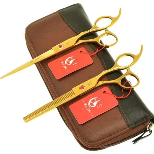 Meisha 7 inch Professional Hair Styling Scissors Golden Japan 440c Barber Cutting Thinning Scissors Set Hair Salon Tools A0130A