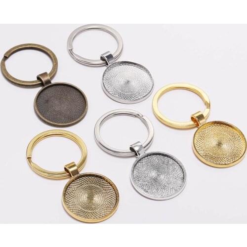 5pcs/lot 25mm Metal Rhodium Gold Colors Round Keyring With Pendant Bezel Blank DIY Keychain Jewelry Making Accessories