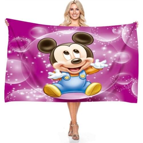 Cute Mickey Mouse Baby Beach Towel Digital Printing Microfiber Rectangular Bath Towels Swimming Towels for Children Boys Girls
