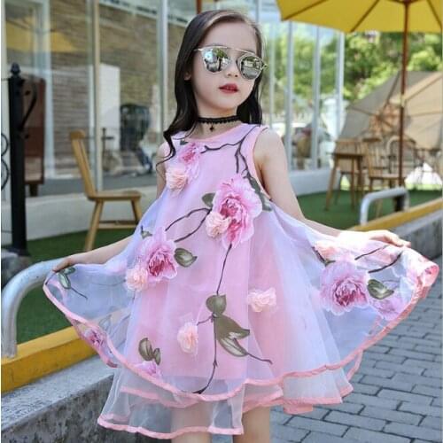 Fashion Kids Party Clothes Sleeveless Dresses for Girls Flower Girls Dress Summer Style Toddlers Teen Children Princess Clothing